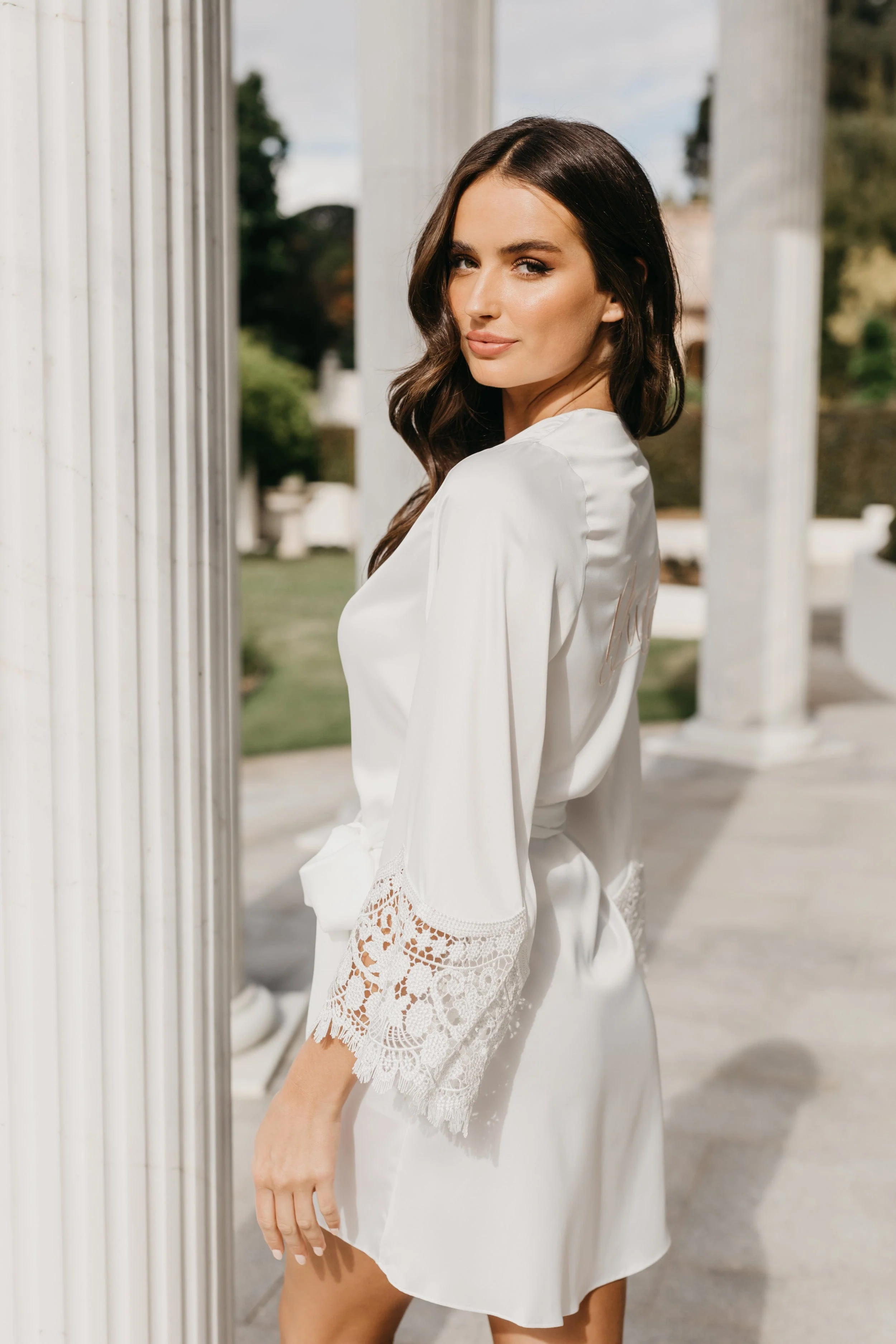Scarlett Petal Hem Lace Trim Satin Robe - Image 4
